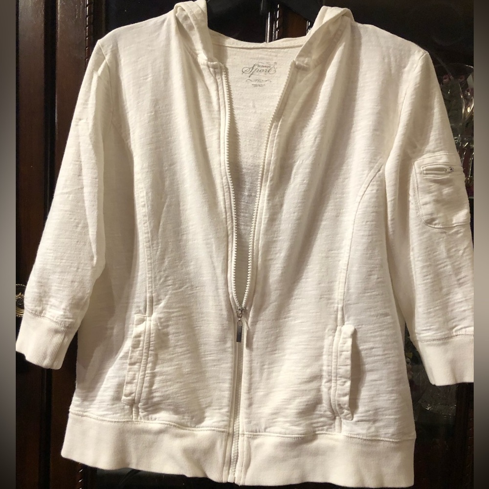 Style & Sport CO White Zip-Up Hooded Sweatshirt